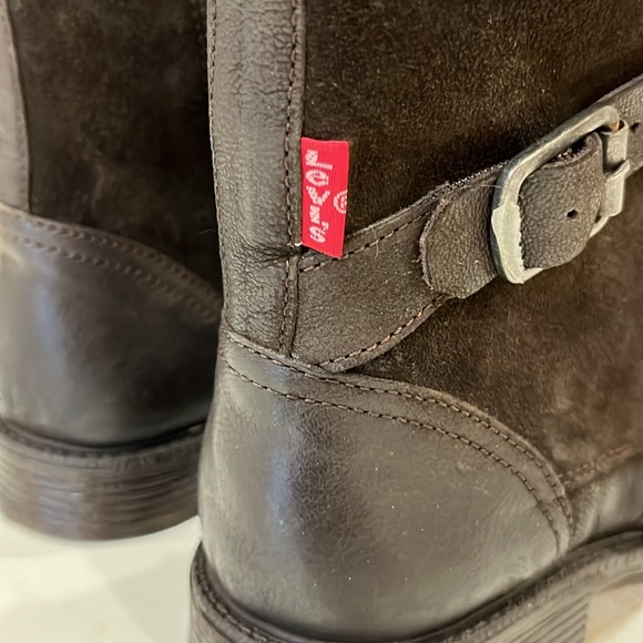 NWOT Levi’s dark brown leather and suede moto style lace, zip and buckle boots - Picture 2 of 10